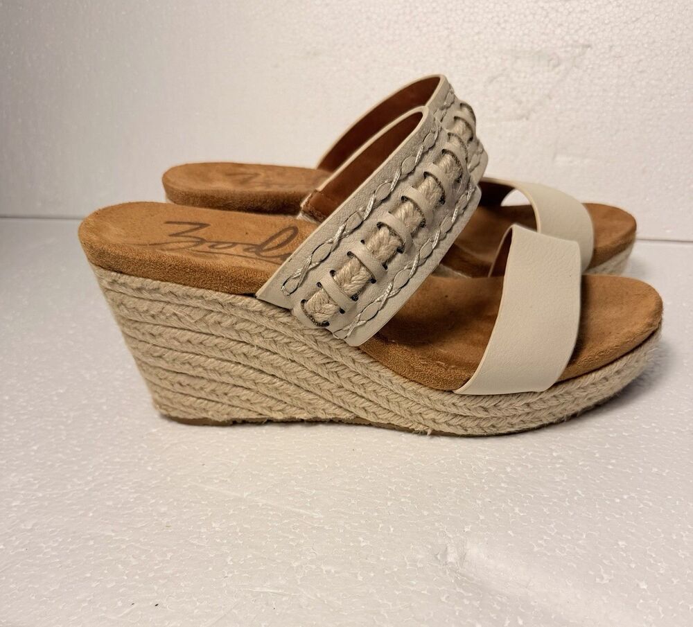 Zodiac Womens 7M Poppy Cream Leather Espadrille Wedge Slip On Sandals Slide